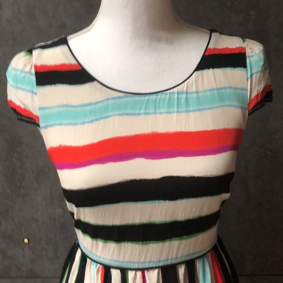 Anthropology Maeve flared stripe  multicolor dress size 0 Cap Sleeves Zip Back - Picture 5 of 14